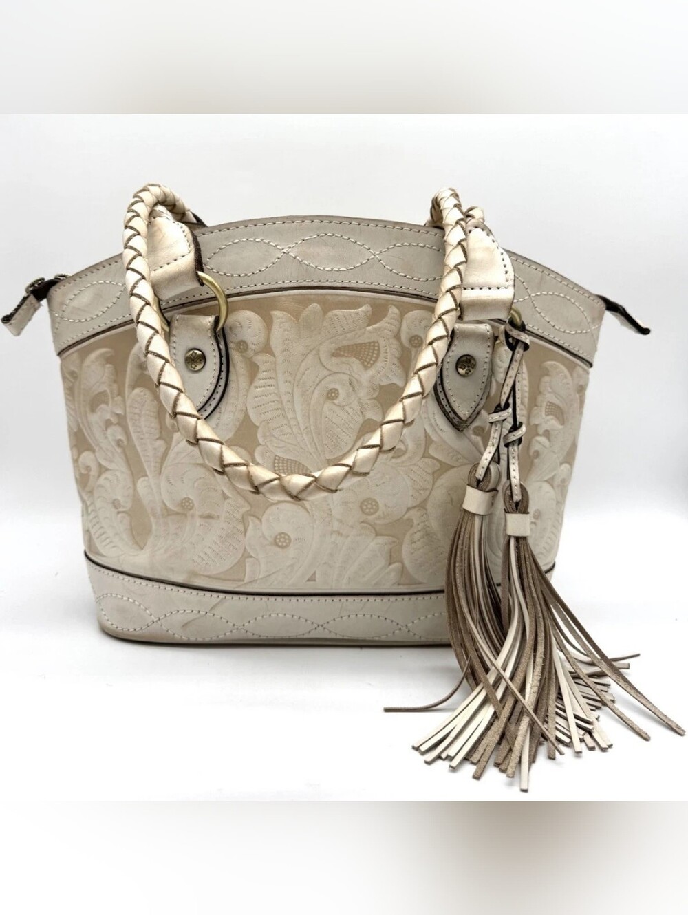 Patricia Nash genuine Leather Embossed Floral Leather Tote with Tassel